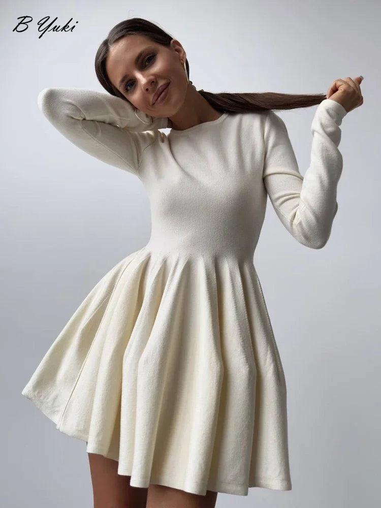 Chic Grace: Blessyuki Solid Knit A-Line Dress for Women  ourlum.com   