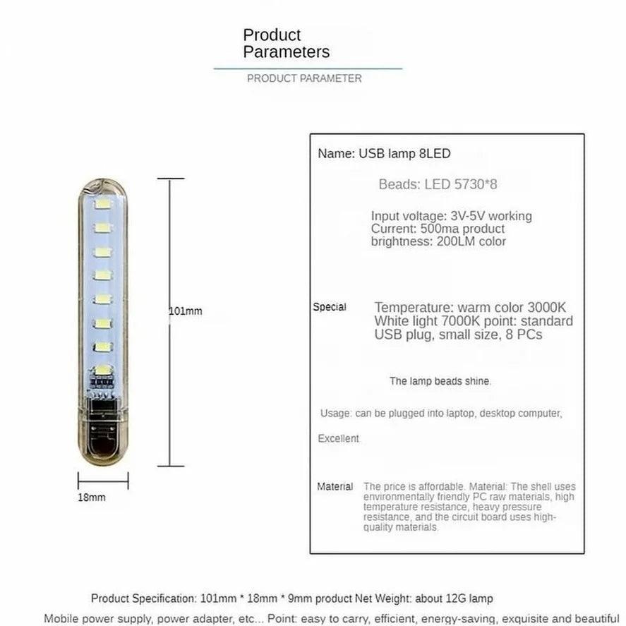 PwwQmm Mini USB LED Table Lamp Portable Reading Desk Light For Camping Power Bank Notebook 8Leds Book Night lights Flashlight