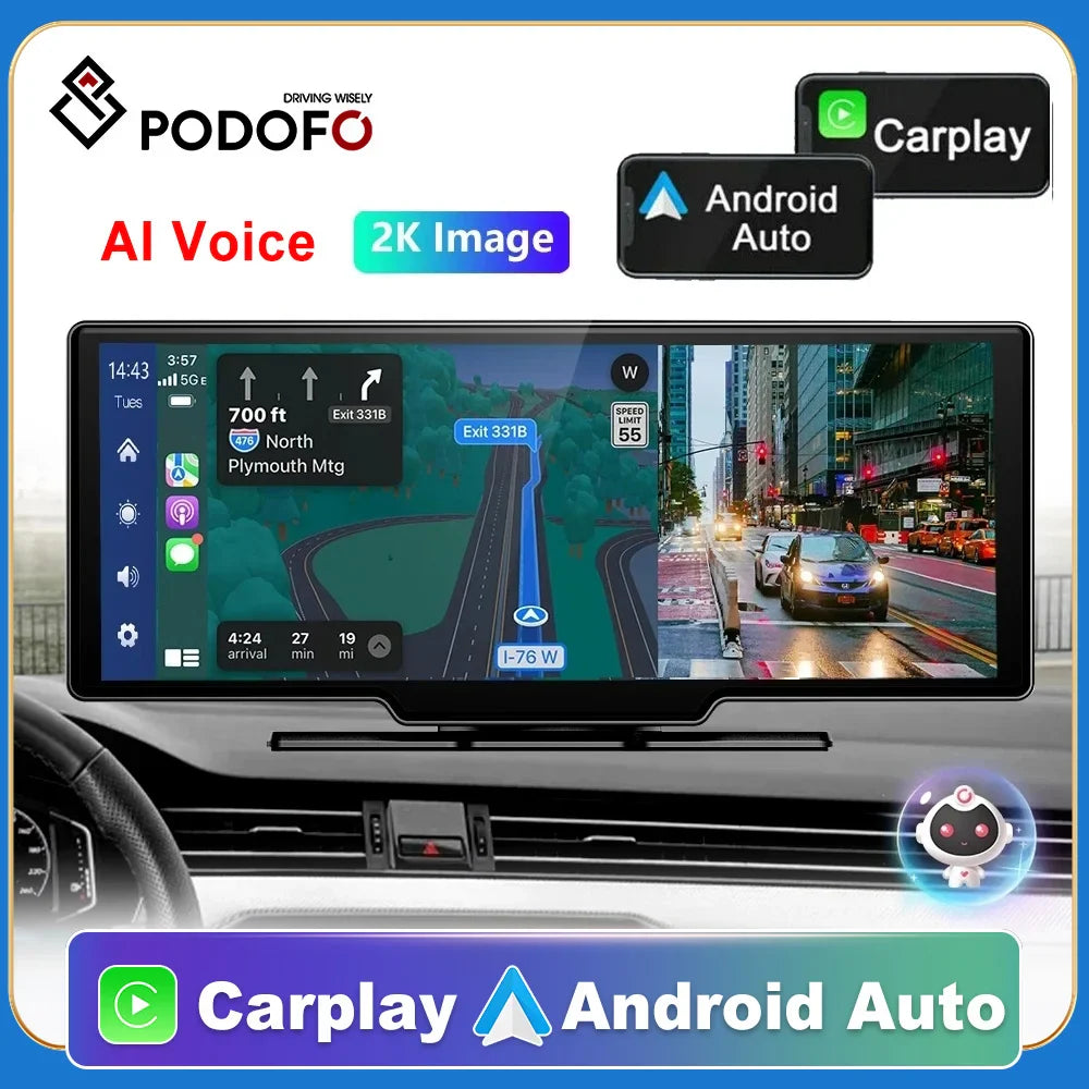 Podofo Wireless Carplay GPS Mirror: Enhanced Video & Navigation  ourlum.com   