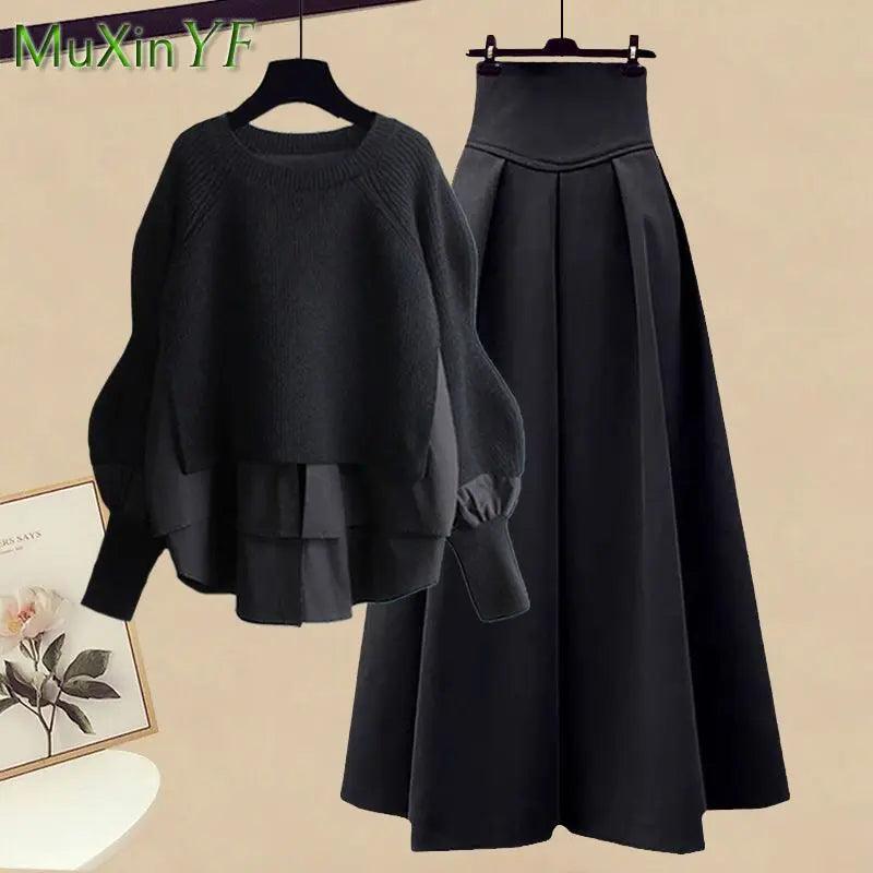Korean-Inspired Knitted Sweater Dress and Skirt Set for Women  ourlum.com   