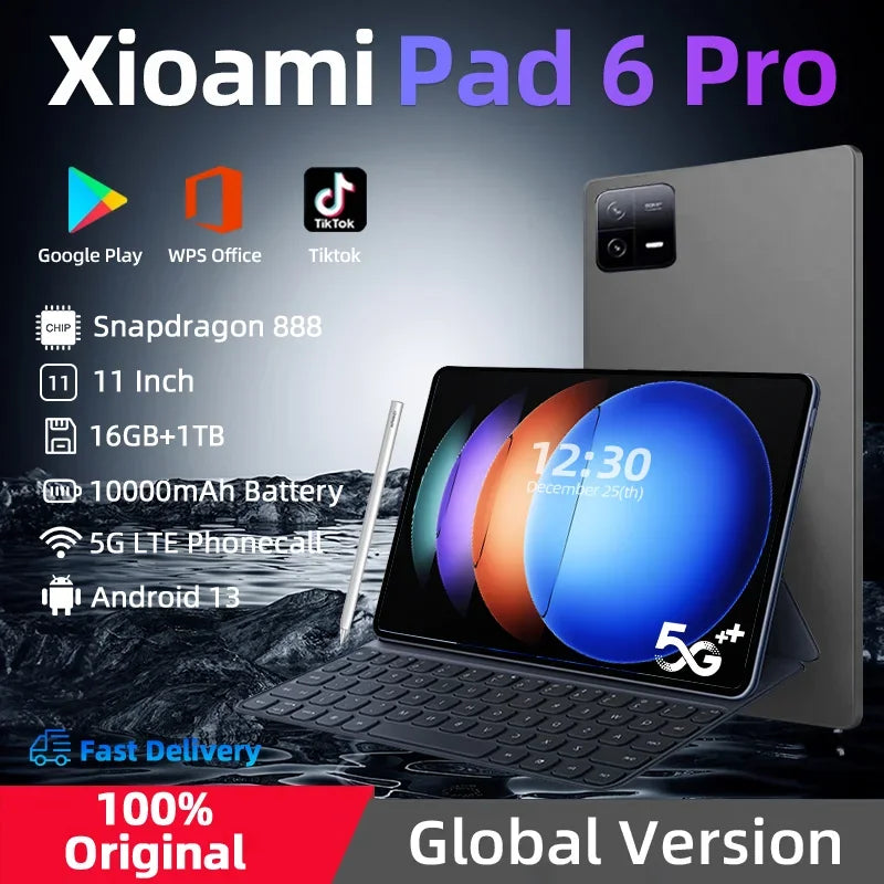 2024 Original Global Version  Android 13 Tablet Pad 6 Pro 16GB+1TB Snapdragon 888 Tablets PC 5G Dual SIM Card WIFI  HD 4K Mi Tab  ourlum.com   