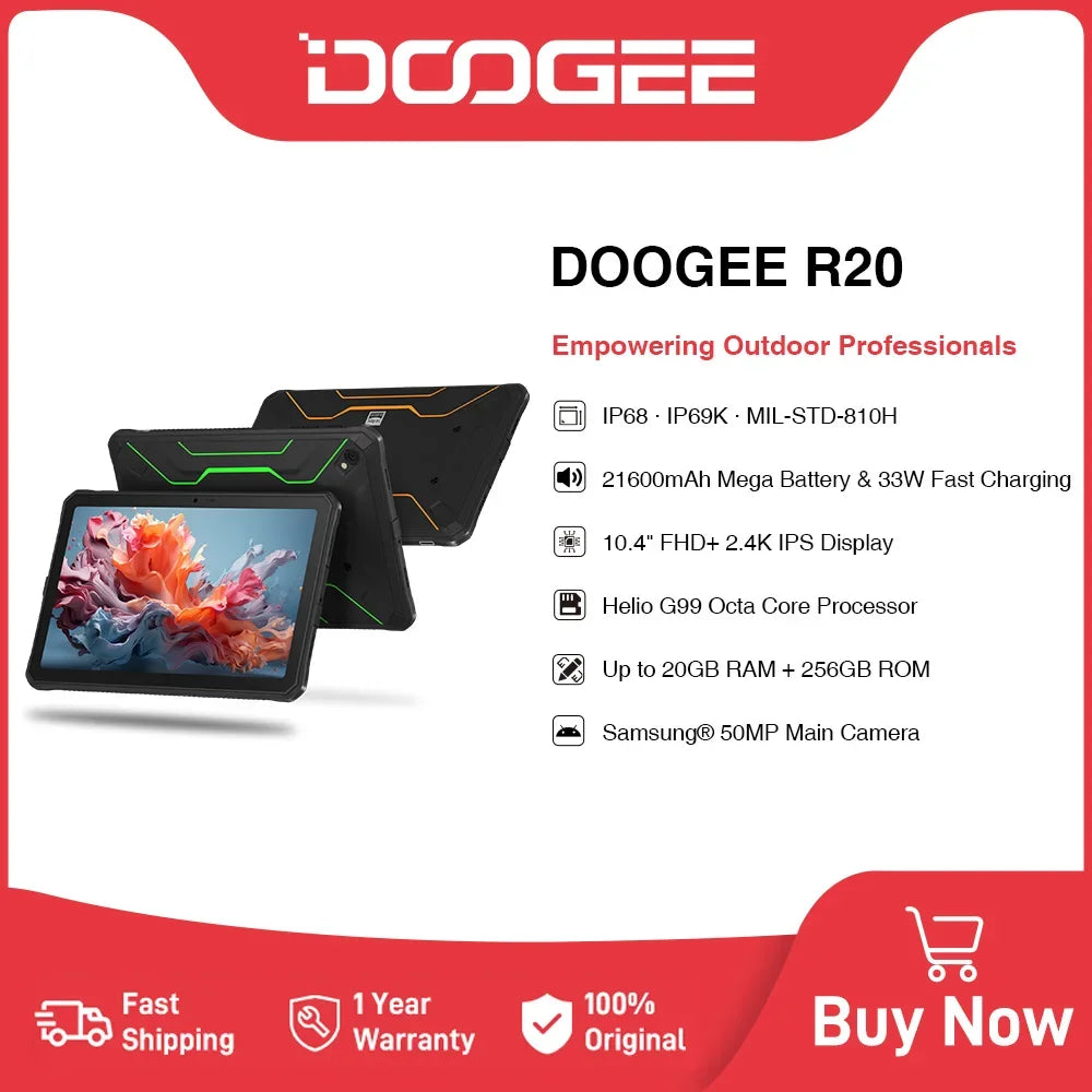 DOOGEE R20 Rugged Tablet 10.4 inch 2.4K Display Helio G99 Octa Core 6nm 20GB(8+12) 256GB 21600mAh 33W Fast Charge Android 13  ourlum.com   