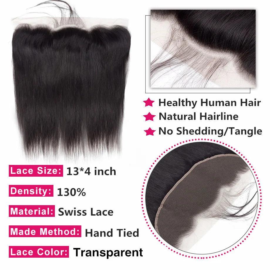 HD Transparent Lace Brazilian Straight Hair Frontal - Remy Quality  ourlum.com   