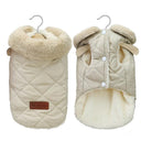 Winter Fur Collar Small Dog Cat Jacket - Windproof Cotton Coat  ourlum.com Beige S 