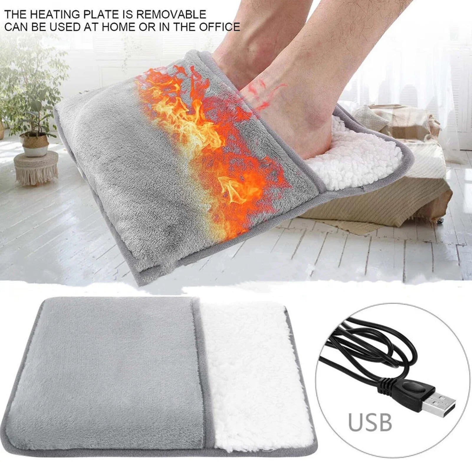 Winter Universal Electric Foot Heating Pad USB Charging Washable Household Foot Warmer Heater Soft Plush Foot Warming Mat 29cm