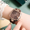 Square Women's Quartz Watch with Brown Leather Strap Style