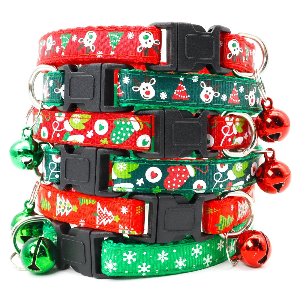 Nylon Pet Collar with Bell and Christmas Neck Strap  ourlum.com   