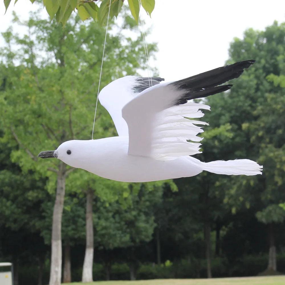 1pc Simulated Feather Seagulls Bird Artificial Flying Bird Figurines for Home Garden Decor Party Hanging Ornament with Fish Line