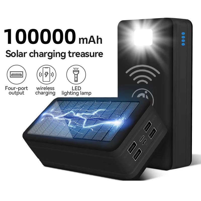 100000mAhSolar Power Bank compass outdoor waterproof Wireless Charging Large Capacity External Battery Fast Charging For Travel