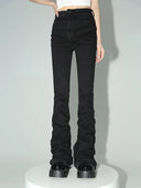 REDDACHiC Black Ruched Flare Jeans Women High Rise Pants