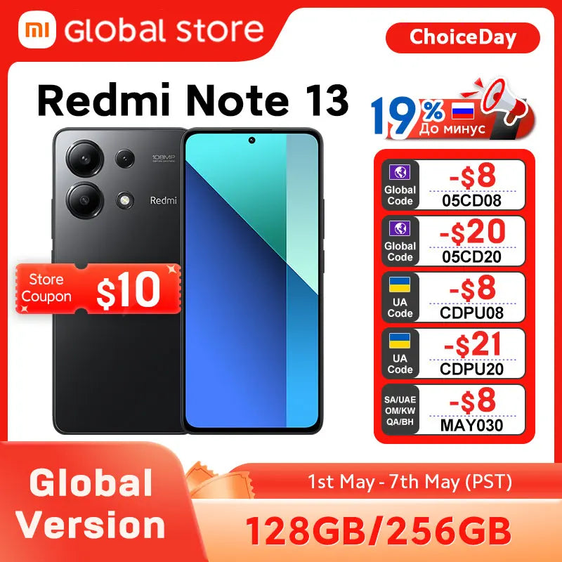 [Global Version] Xiaomi Redmi Note 13 Smartphone 128GB / 256GB 6.67" AMOLED display 108MP Camera Snapdragon 685 CPU 5000mAh