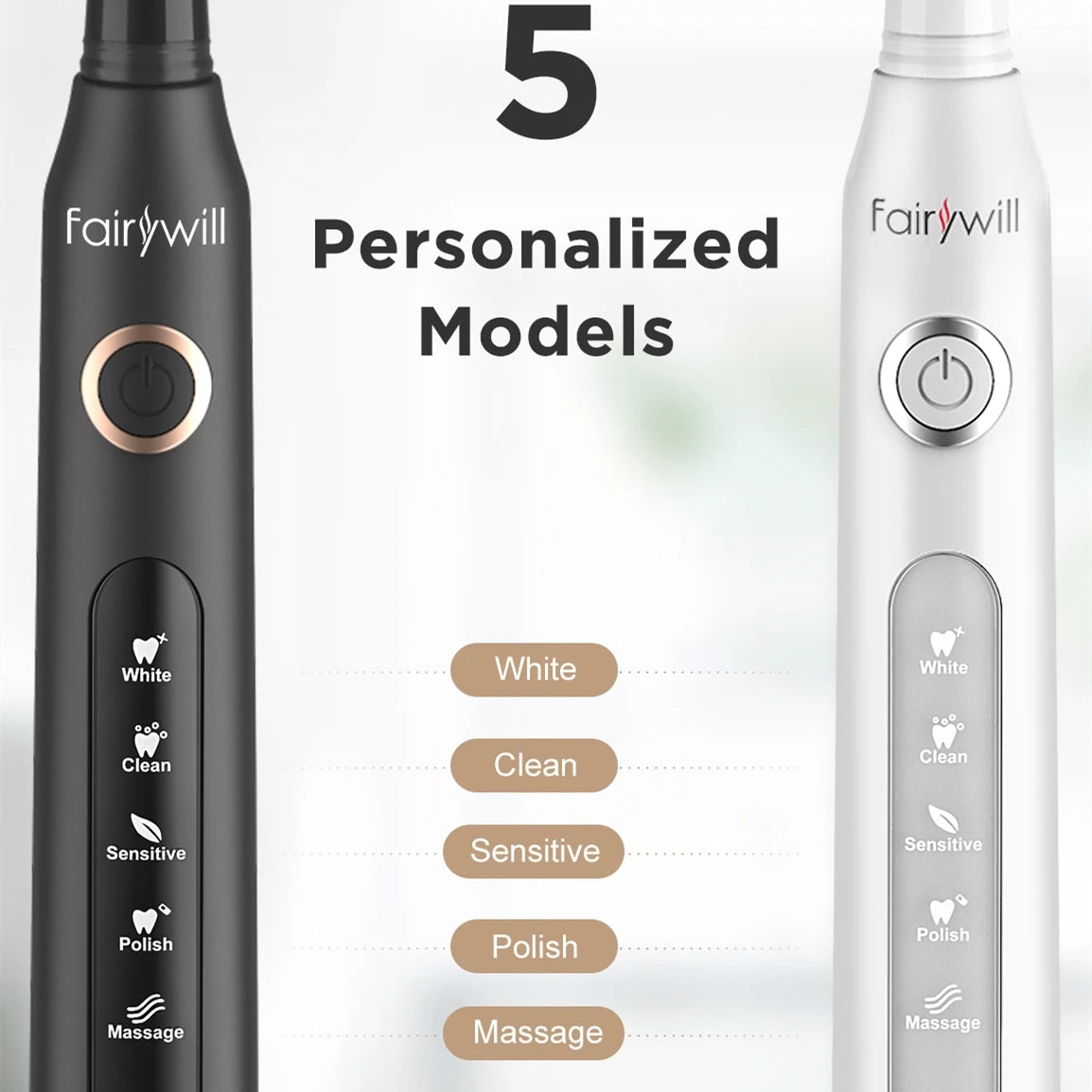 Fairywill 507 Sonic Electric Toothbrush - Rechargeable, Waterproof, 5 Modes