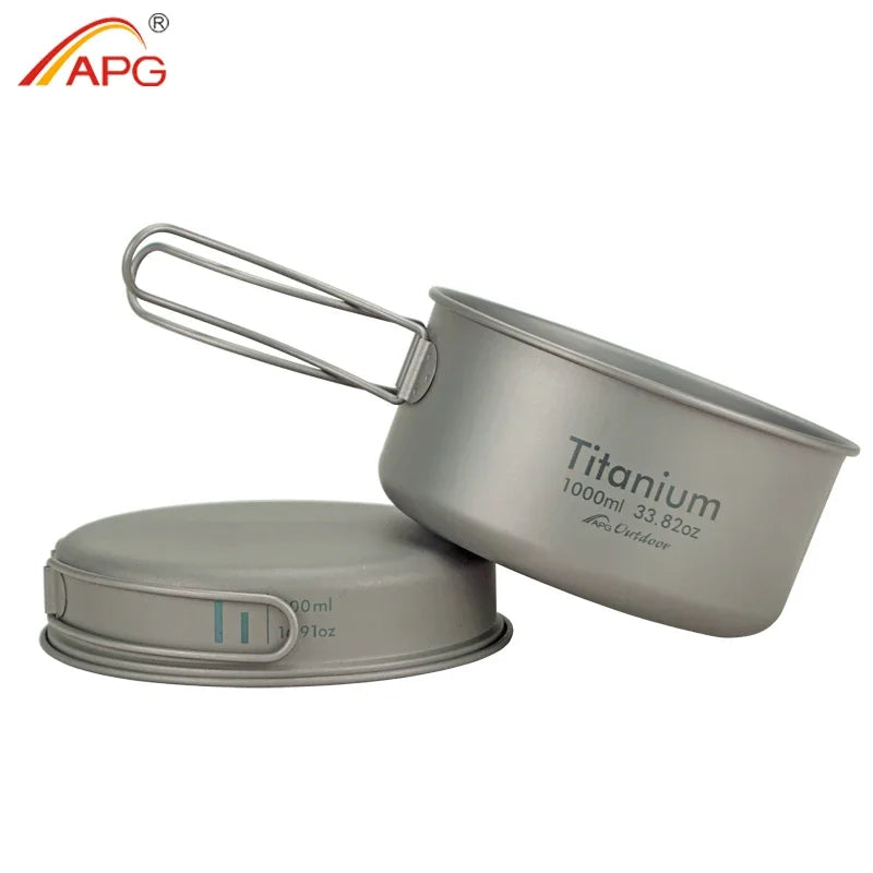 Ultralight Titanium Camping Cookware Set with Folding Handle - Durable Pot and Bowl for Outdoor Adventures