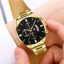 Men's Stainless Steel Calendar Quartz Watch Elegant Timepiece