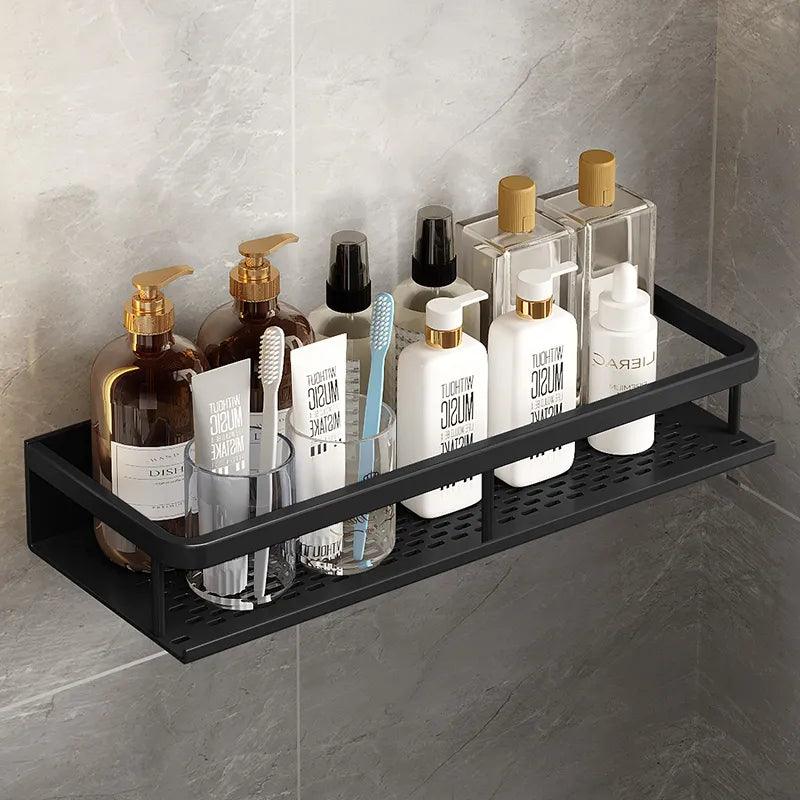 Black Aluminum Bathroom and Kitchen Wall Shelf with Changing Basket - Space-Saving Storage Solution  ourlum.com Black 50CM  