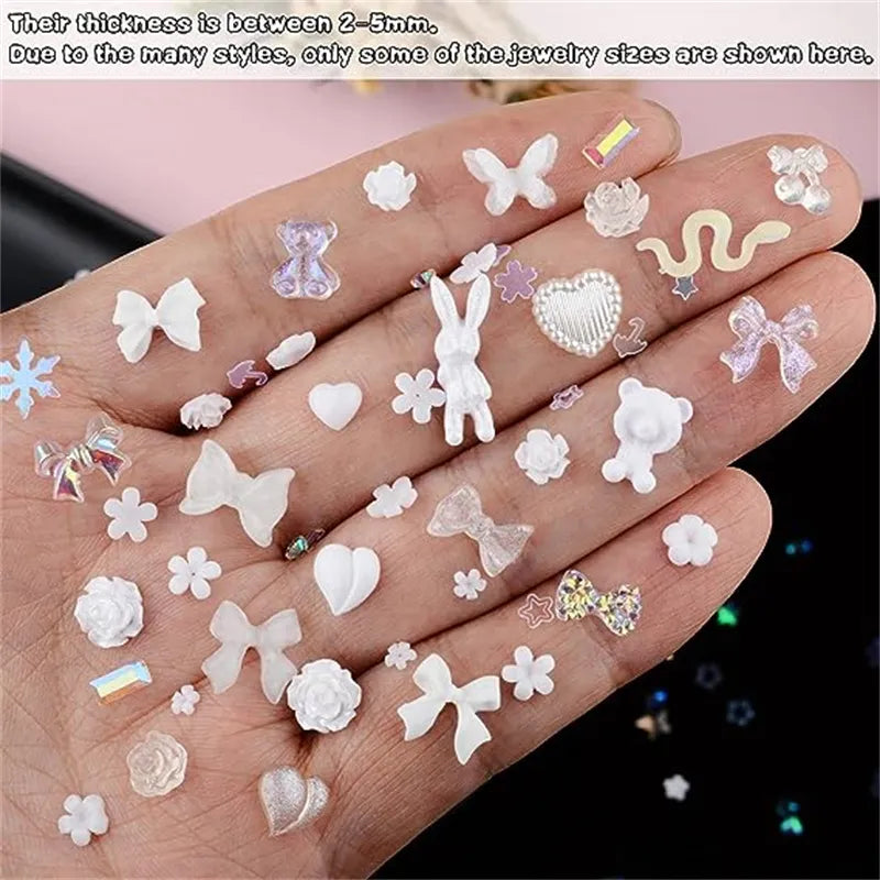 50pcs Kawaii Resin Nail Charms Rhinestones Candy Colors Cartoon Nail Art Decorations Press on Nails Supplies Accessories Jewelry  ourlum.com   