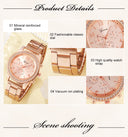 6PCS Set Rose Gold Luxury Watch Women Ring Necklace Earring Set