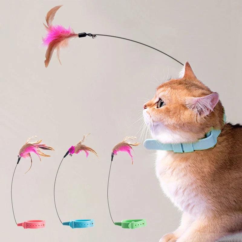 Interactive Cat Teaser Stick Collar Game & Feather Toys  ourlum.com   