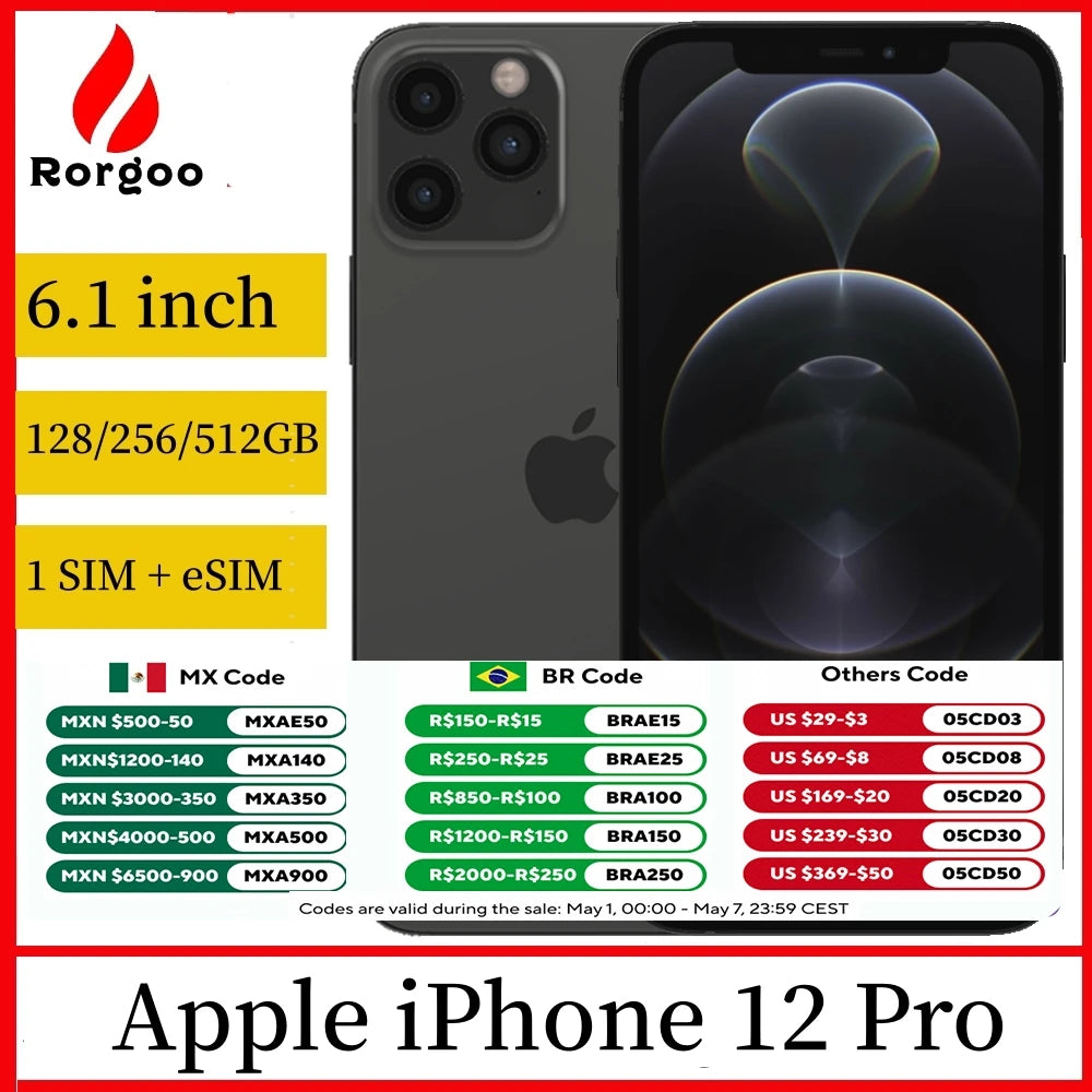Apple iPhone 12 Pro 6G RAM 128GB 256GB ROM Smartphone 6.1" OLED Face ID NFC IOS Unlocked 5G Original iPhone 12pro Mobile Phone