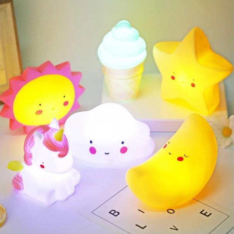 Cartoon Christmas Night Light LED Decoration Moon Star Girl Kids Children Toy Gift Lamp for Bedroom Bedside Room with Battery  ourlum.com   