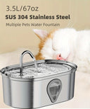 3.5L Large Capacity Pet Water Dispenser Automatic Stainless Steel Cat Water Fountain with LED Lighting