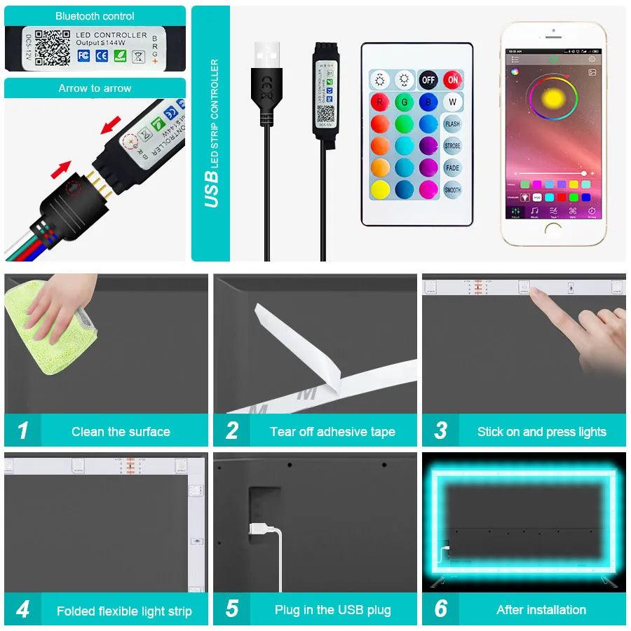 USB RGB Bluetooth LED Strip Lights: Colorful Lighting for TV and Desktop  ourlum.com   