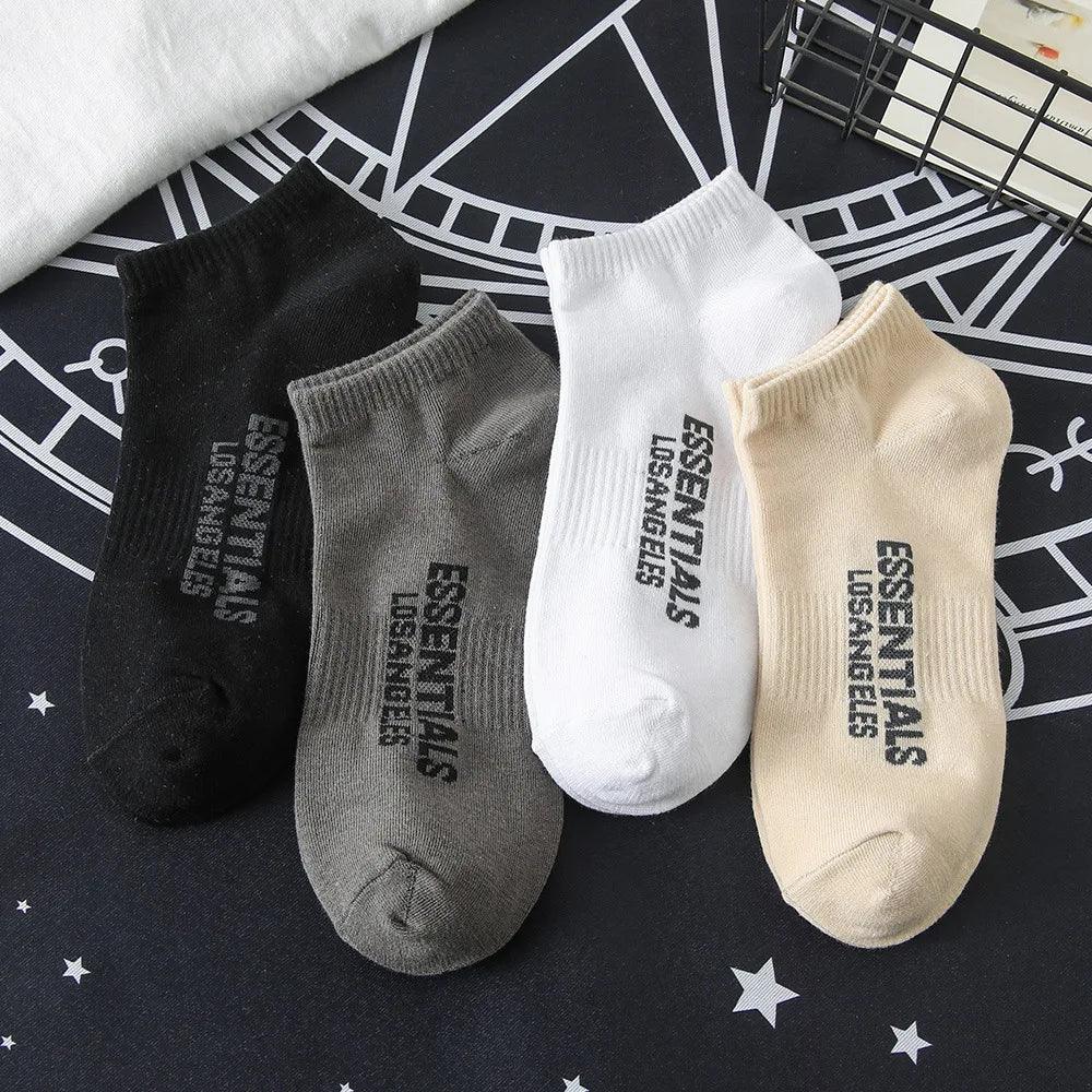 Hip Hop Style Low Cut Socks Set for Men and Women - Trendy Cotton Skateboard Fashion Socks - Black, White, Green - 4 Pack  Our Lum   