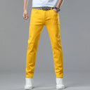 Red White Jeans Men's Stretch Cotton Denim Pants Classic Straight Fashion Fit Autumn Business Casual Trousers Man Clothes