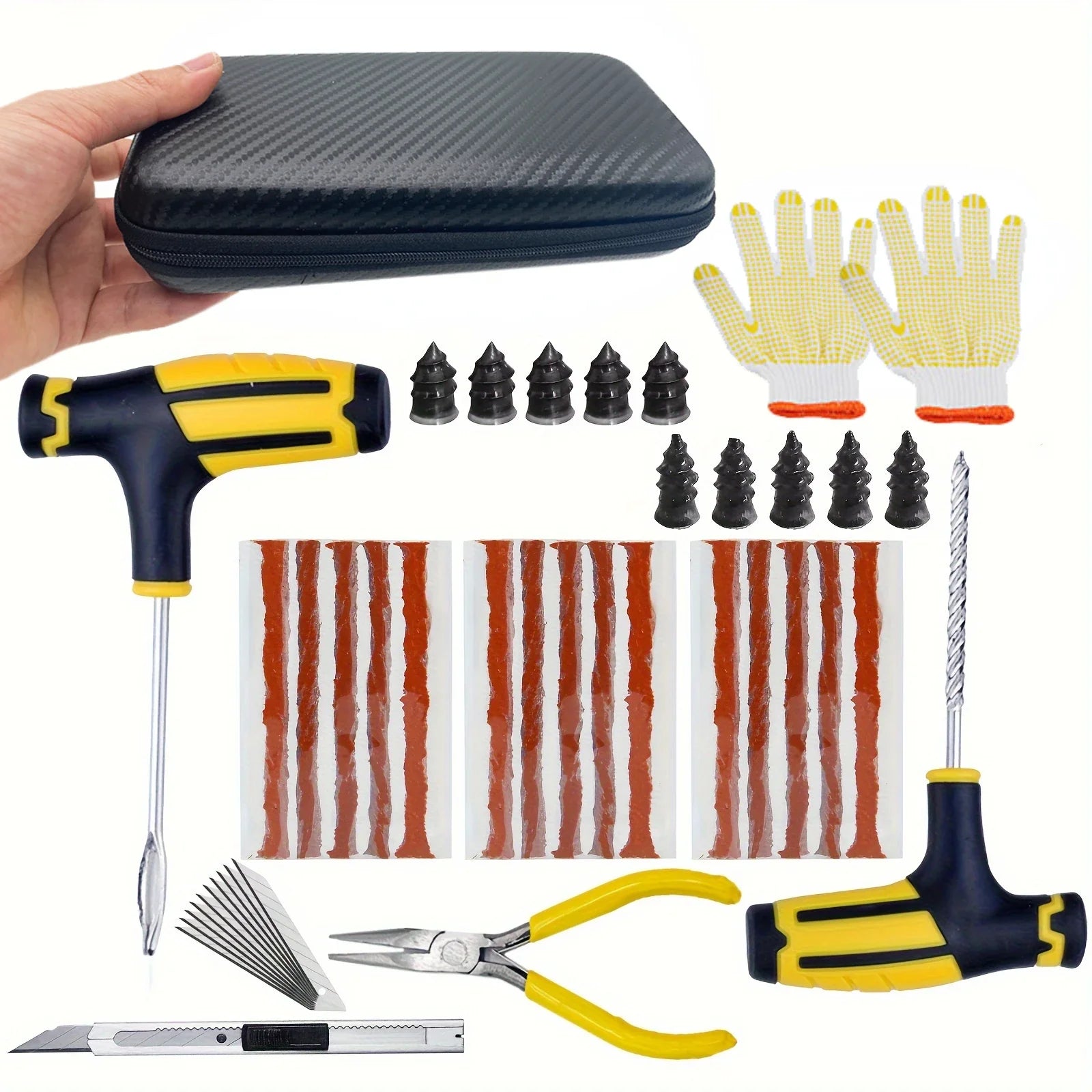 Tire Repair Kit: Quick Fix for Punctures, Emergency Tool Set  ourlum.com CASE-B-42PCS  