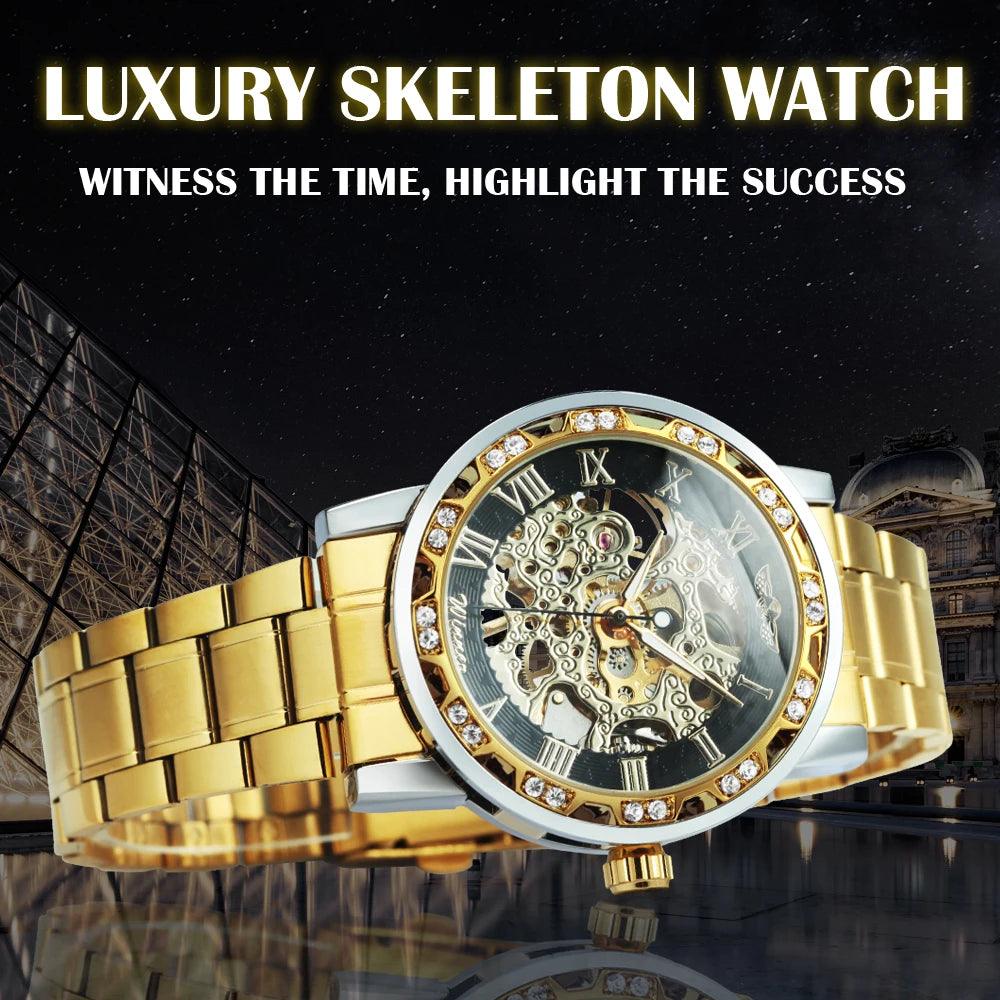 Diamond Luminous Skeleton Mechanical Watch for Men - Luxury Transparent Design  ourlum.com   