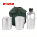 4-Piece Military Canteen Cookware Set - Lightweight Aluminum Water Bottle with Cooking Cup and Canvas Pouch for Camping & Outdoor Survival