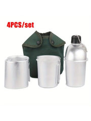 4-Piece Military Canteen Cookware Set - Lightweight Aluminum Water Bottle with Cooking Cup and Canvas Pouch for Camping & Outdoor Survival