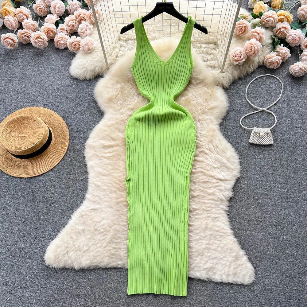 Seductive Knit Wrap Dress - Women's Slim Fit V-Neck Bodycon Streetwear Outfit  ourlum.com   