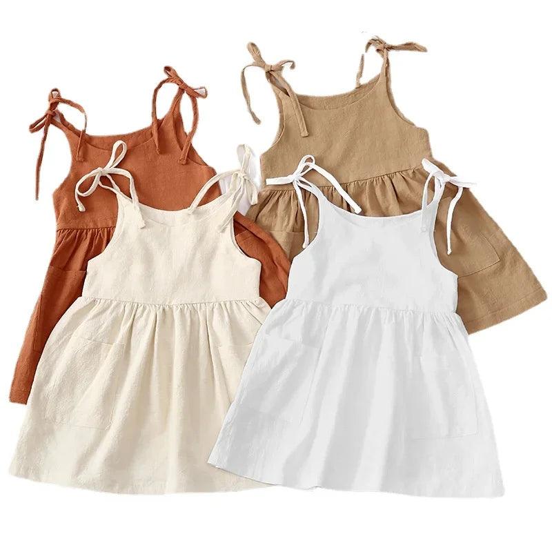 Cotton Sleeveless Toddler Girl Summer Dress with Pockets for Girls 1-5 Years  ourlum.com   
