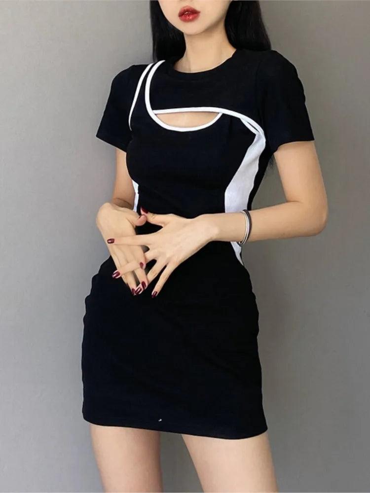 Sleek Hollow Waist A-Line Bodycon Dress - Stylish Streetwear Fashion for Women  OurLum.com black S 