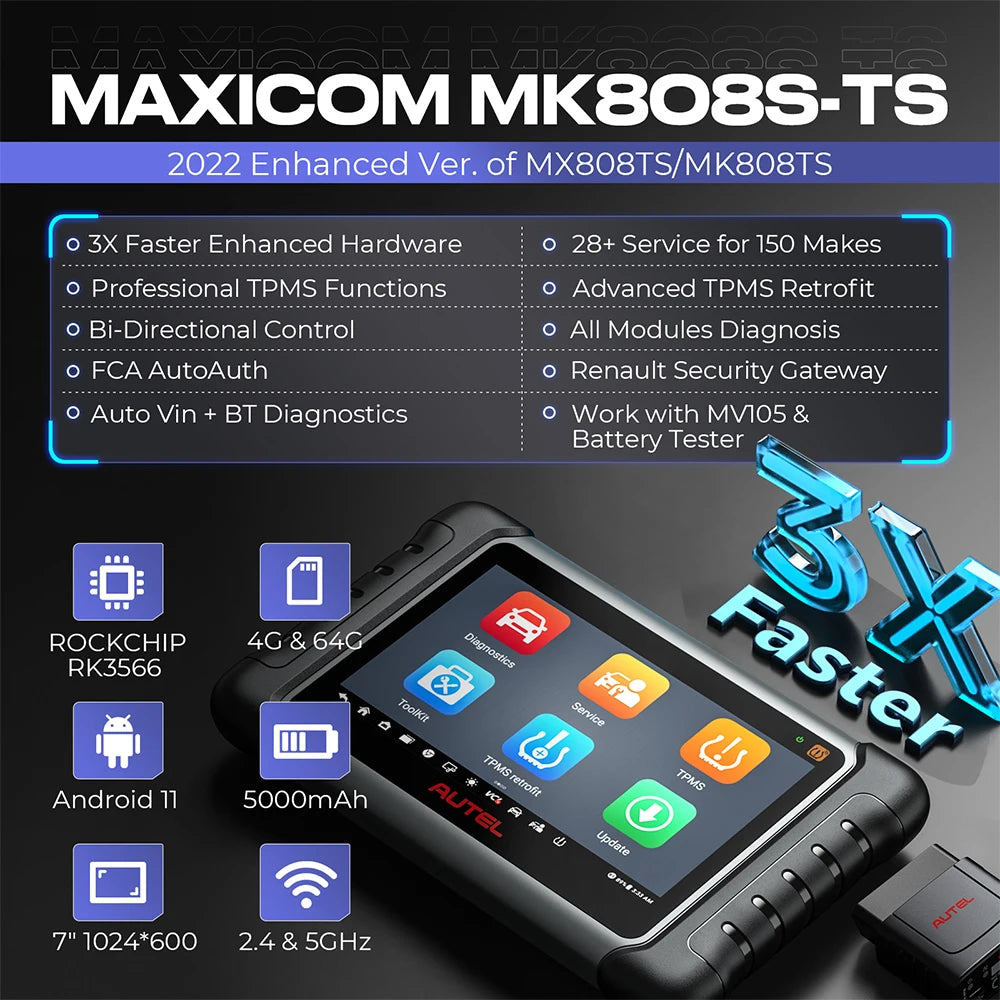 Autel MaxiCOM MK808S-TS OBD2 Bluetooth Scanner – Comprehensive Car Diagnostic Tool with Full TPMS Functions and Active Test Features