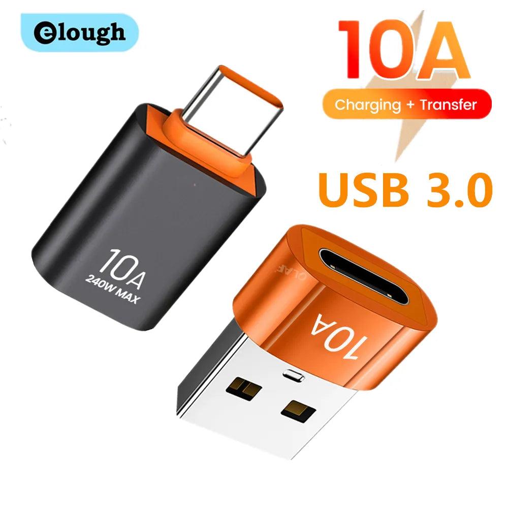Elough 10A USB 3.0 to Type C OTG Adapter for Fast Charging Macbook Laptop Xiaomi Samsung  ourlum.com   