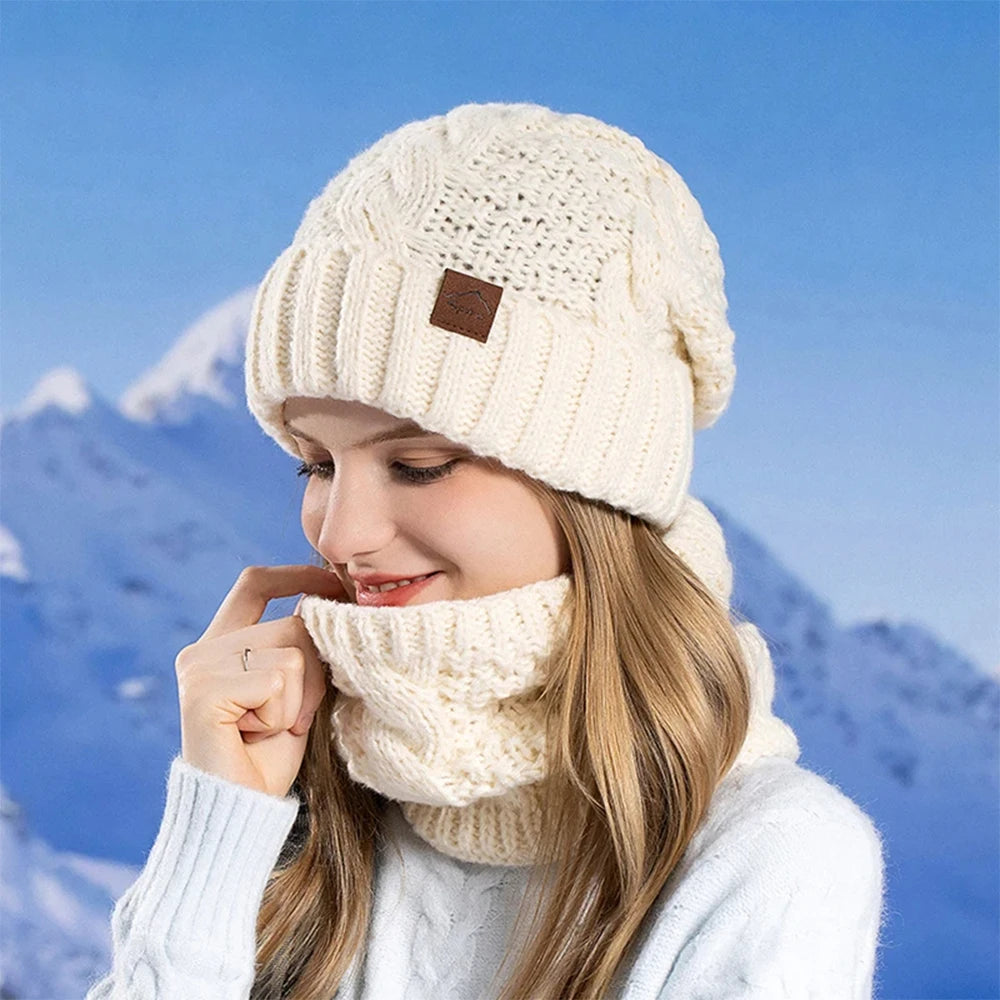 Women Knitted Hat  Scarf Set, Women's Outdoor Cycling Warm Wind Protection Beanies With Ear Cover And Warm Neck Protection