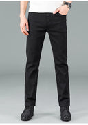 Men's pure black jeans Korean version trendy straight fit pants men's comfortable and elastic classic business jeans