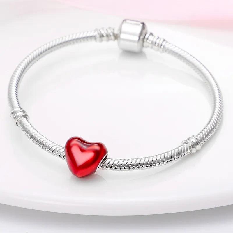 925 Sterling Silver Red Heart Charms Beads for Pandora Bracelets - Lucky Jewelry Gift  ourlum.com   