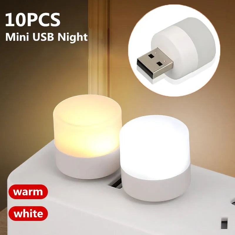 1/10Pcs Mini USB Night Light Warm White Eye Protection Book Reading Light USB Plug Computer Mobile Power Charging LED Night Lamp