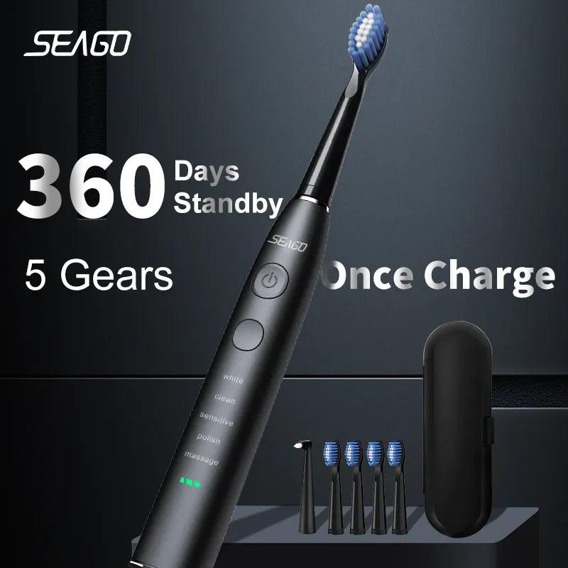 Seago Electric Sonic Toothbrush Set with 5 Cleaning Modes and Long-Lasting Battery Life  ourlum.com   