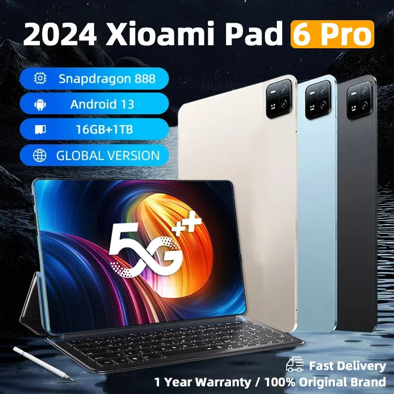 2024 Pad 6 Pro Original Global Version Snapdragon 888 16GB+1TB Android 13 11inch Tablets PC 5G Dual SIM Card HD 4K Screen Mi Tab