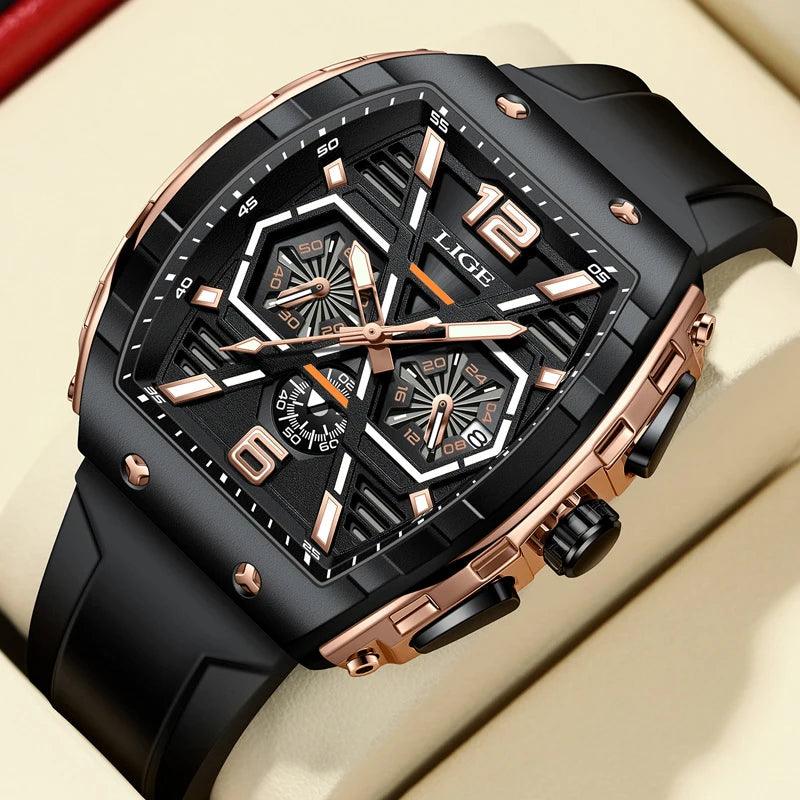 LIGE Men's Luxury Waterproof Quartz Watch with Luminous Hands and Multifunctional Features  OurLum.com   