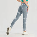 Seamless Tie Dye Bleach Yoga Leggings with Tummy Control & Butt Lift  ourlum.com ck-Regent Grey L 