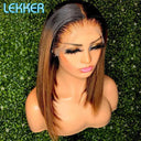 Ombre Brown Bone Straight Bob Lace Front Wig Glueless 99J Red