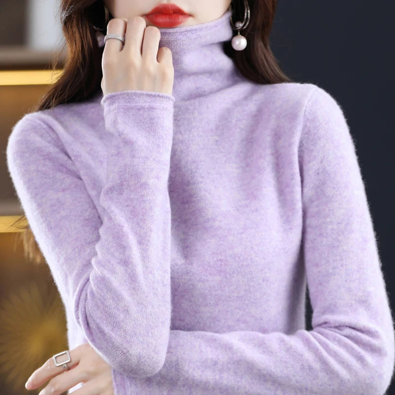 Luxurious Merino Wool Cashmere Winter Sweater with High Stacked Collar  ourlum.com   