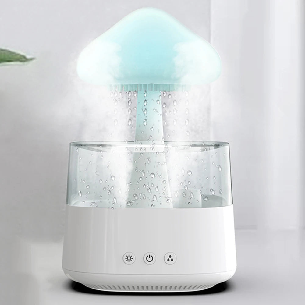 Mushroom Air Humidifier Home Bedroom Aromatherapy Lamp Calming Water Drops Sounds Diffuser Humidifier Rain Cloud Night Light