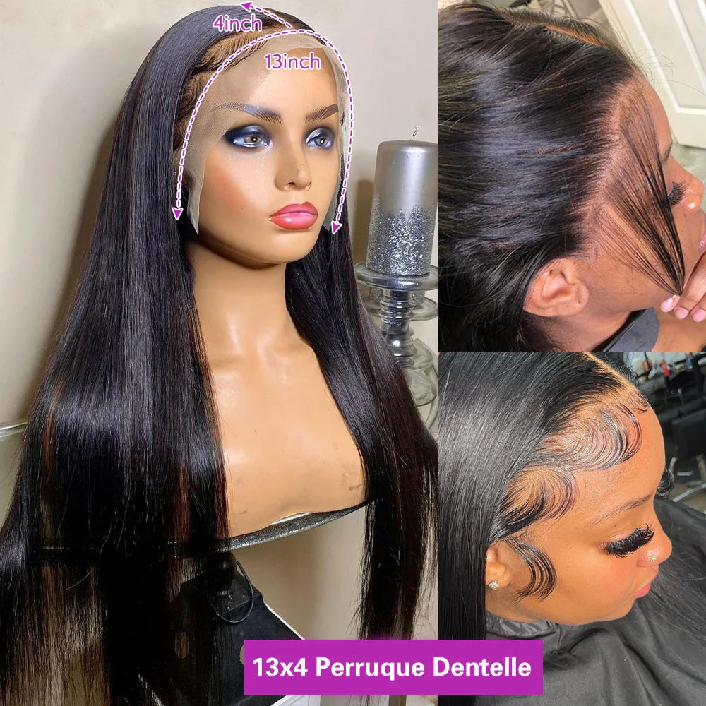 30 Inch Bone Straight 360 Full Lace Frontal Wig Brazilian Virgin Transparent HD Lace Front Human Hair Wigs For Women Pre Plucked  ourlum.com   