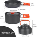 Compact Aluminum Camping Cookware Set with Teapot and Frying Pan